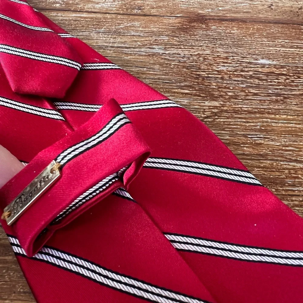 Bugatti Tie Red with White and Black Stripes 100% Silk
